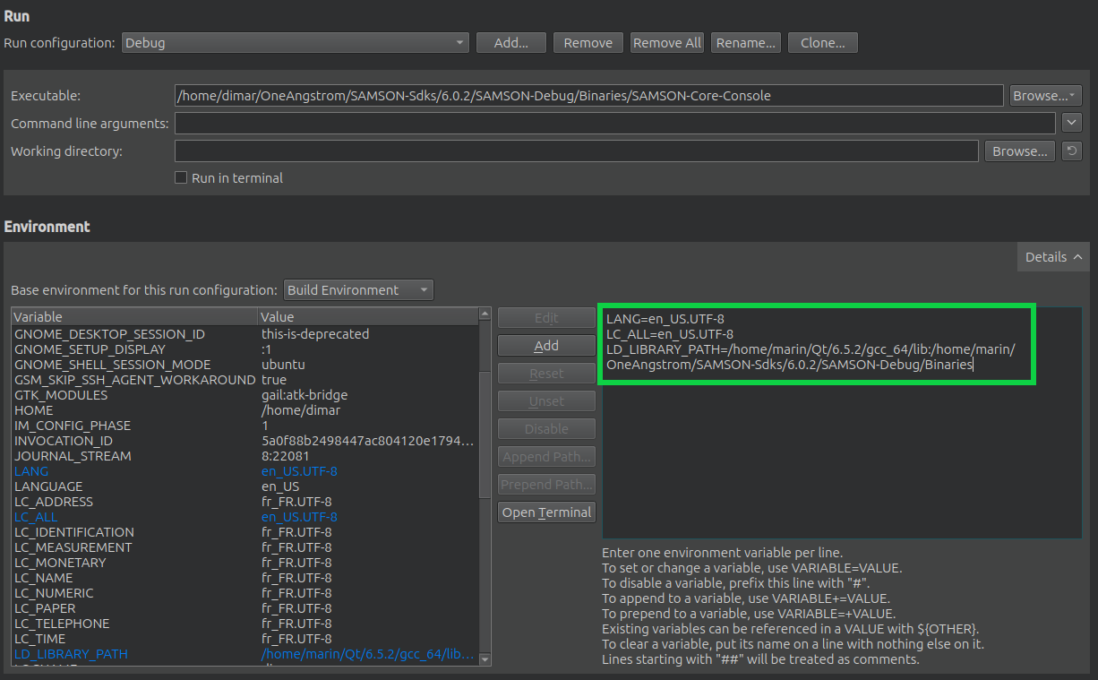 Run configuration: environment