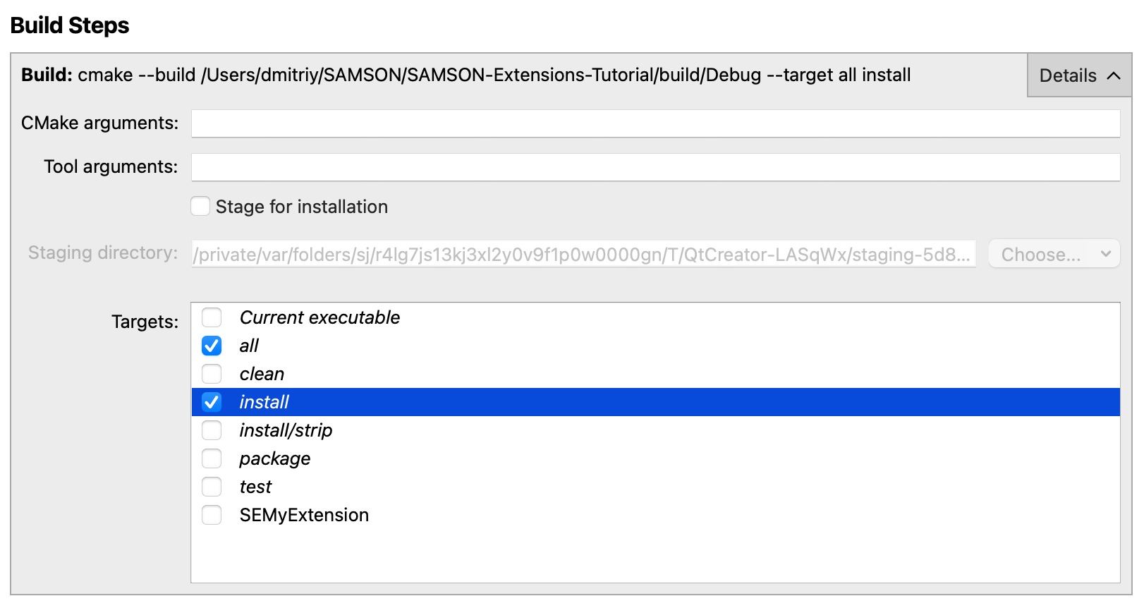 Build steps: add the install option