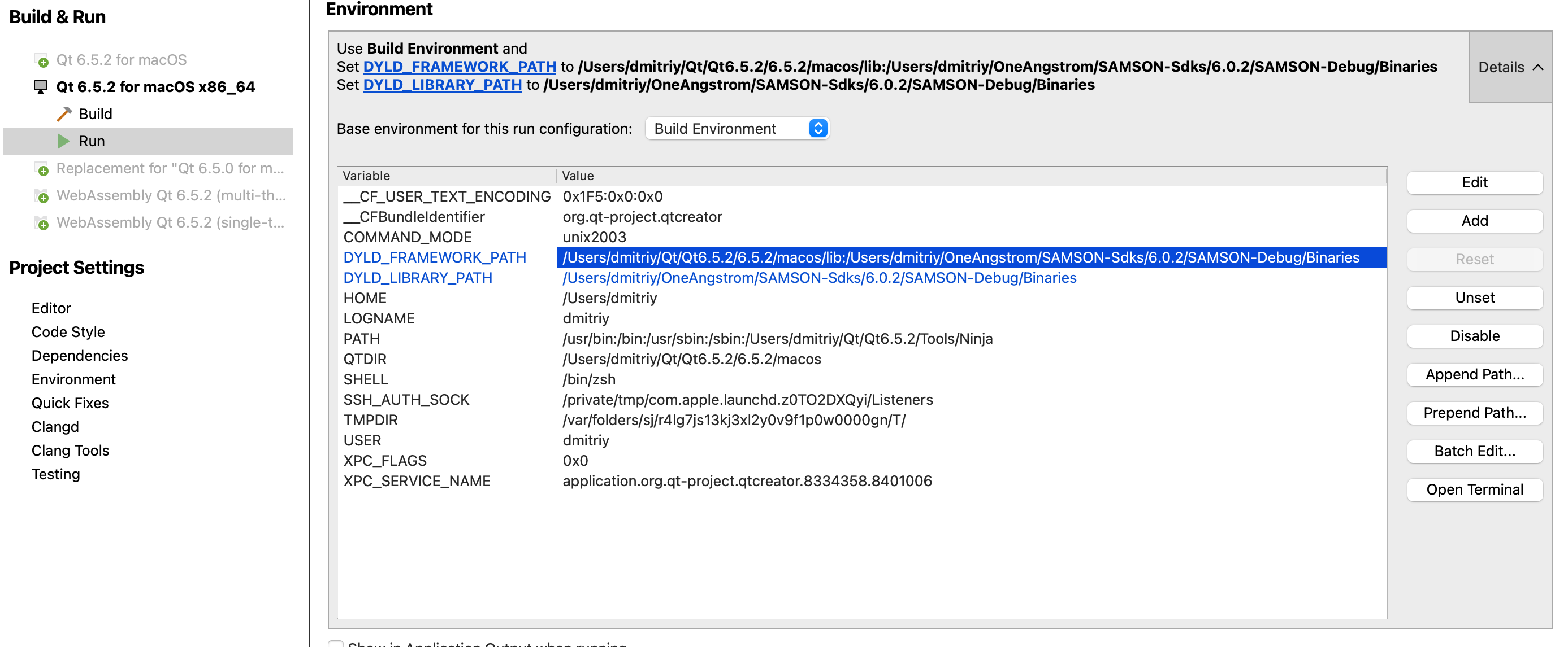 Run configuration: environment