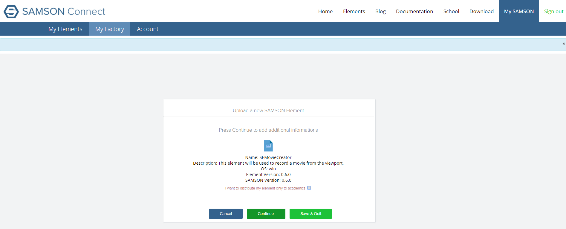 Upload the developed extension to SAMSON Connect