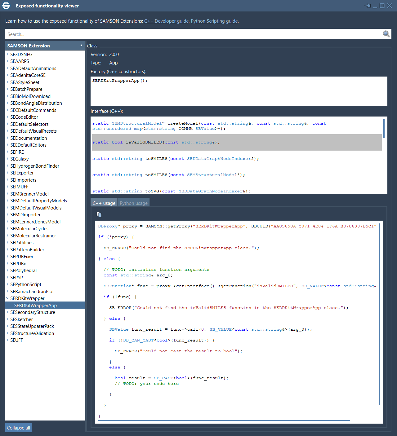 Exposed functionality viewer