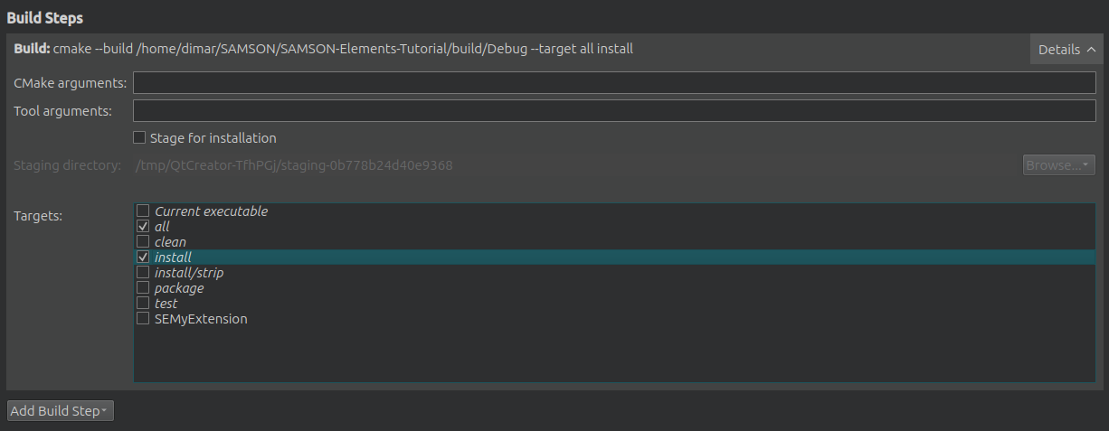Build steps: add the install option