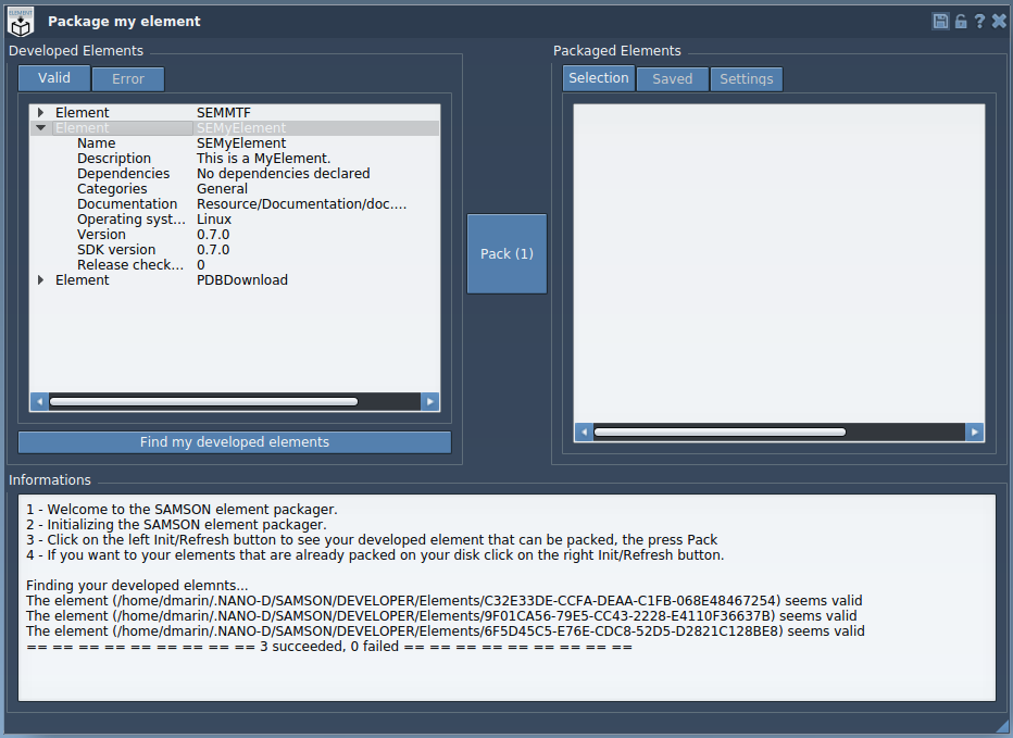 Extension Packager: List of found developed extensions