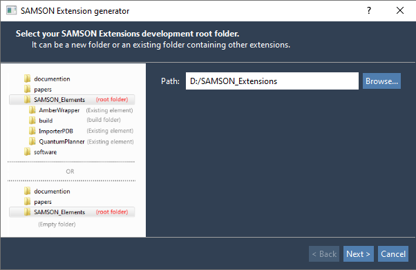 Extensions Generator: Choose path