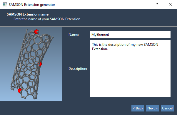 Extensions Generator: Specify the name and the description