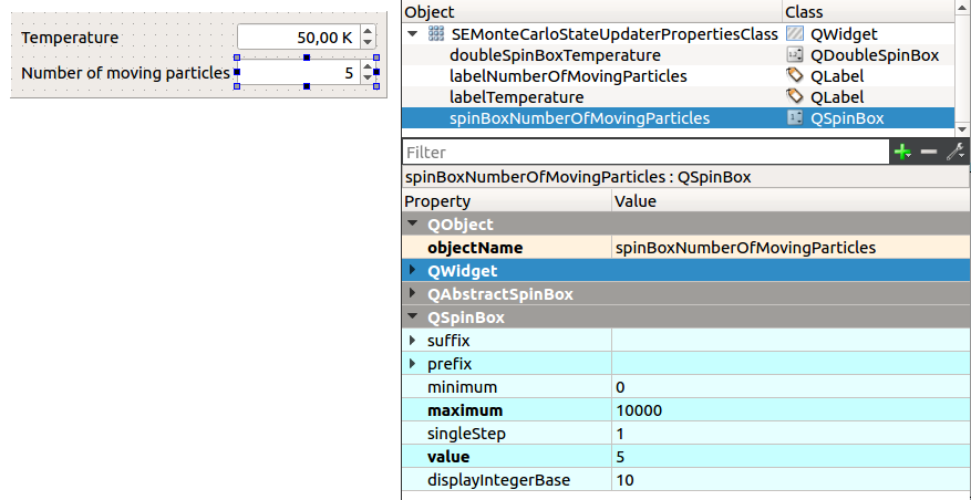 UI: set spinBox parameters for the number of moving particles