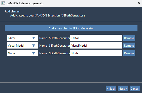 Extension generator: choose classes