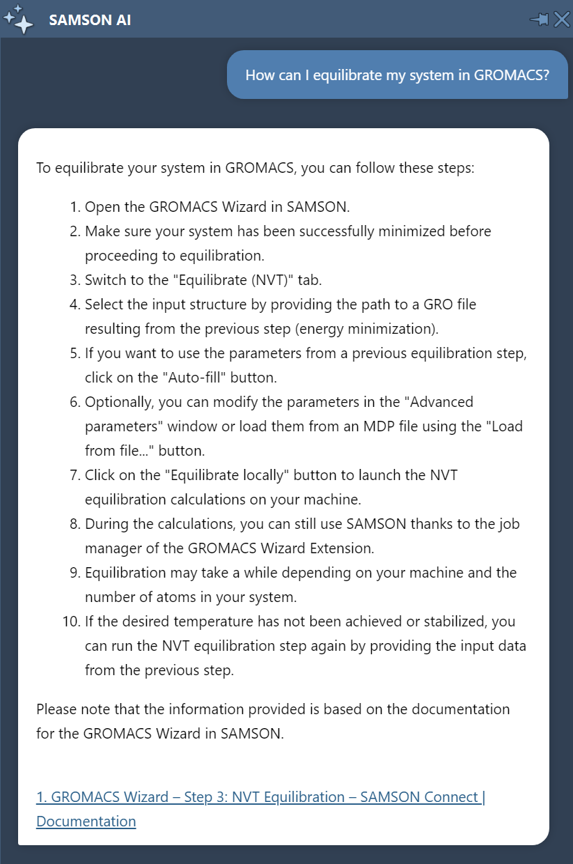 SAMSON AI Assistant: question example