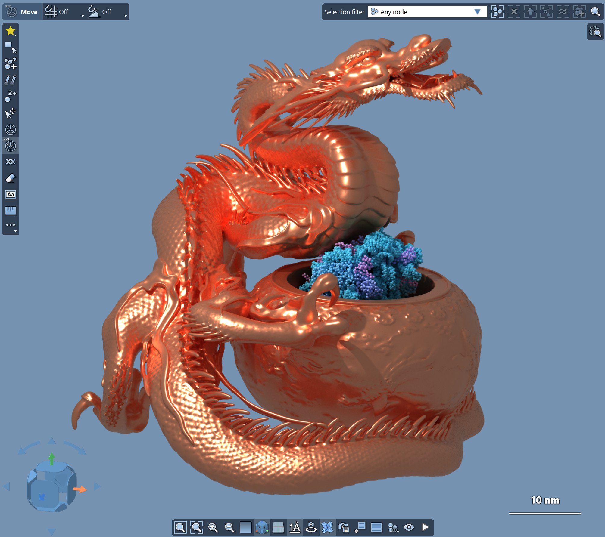 Rendering example of a 3D object and a molecular structure