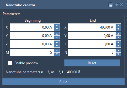 Nanotube Creator Editor dialog