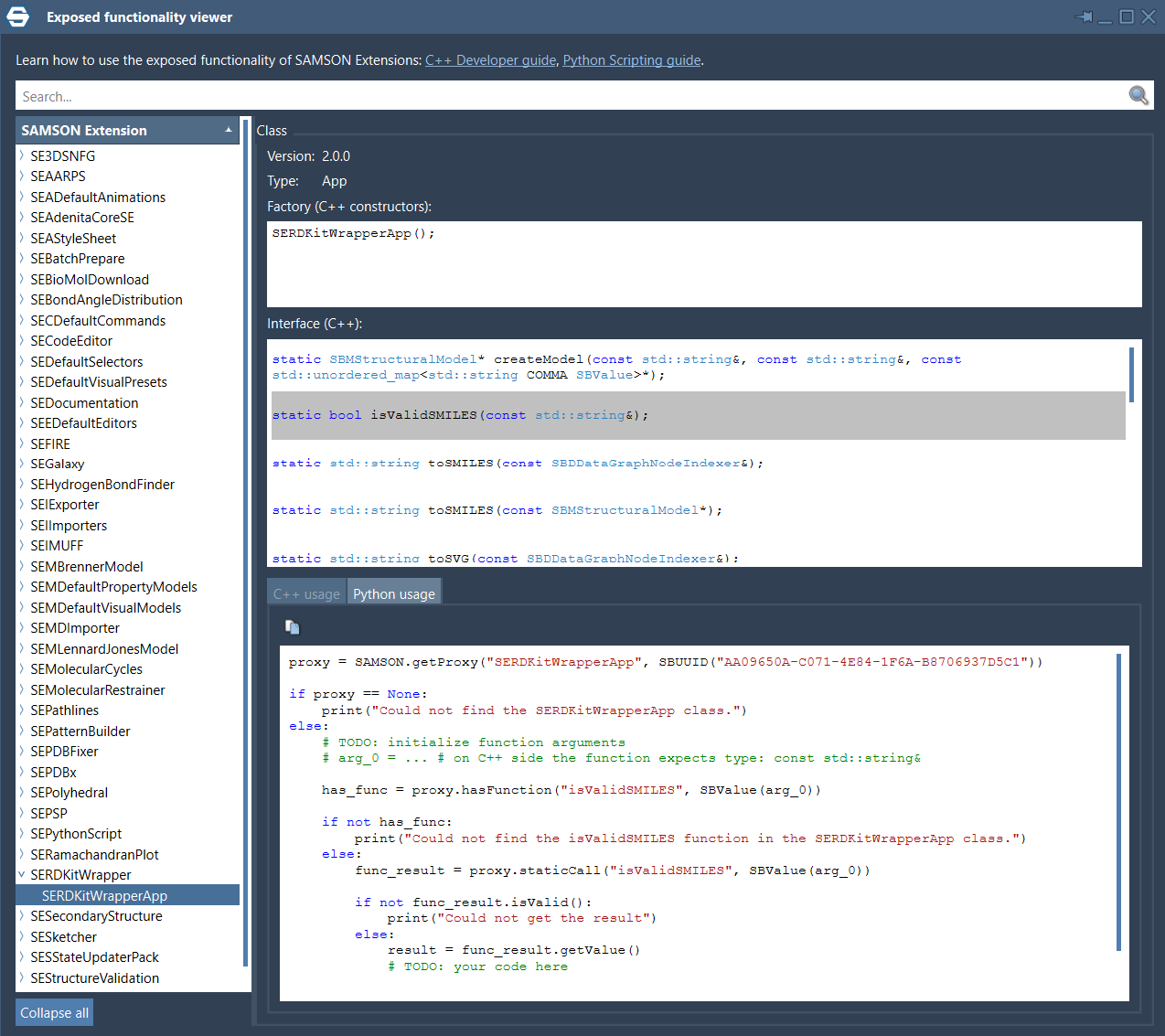 Exposed functionality viewer