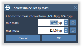 Select connected components by molecular weight - dialog