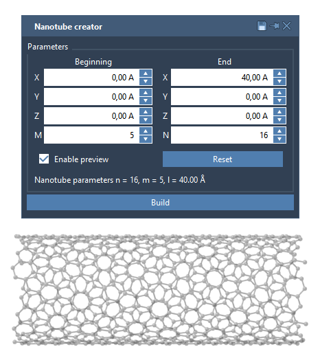 Building nanotube using graphical interface