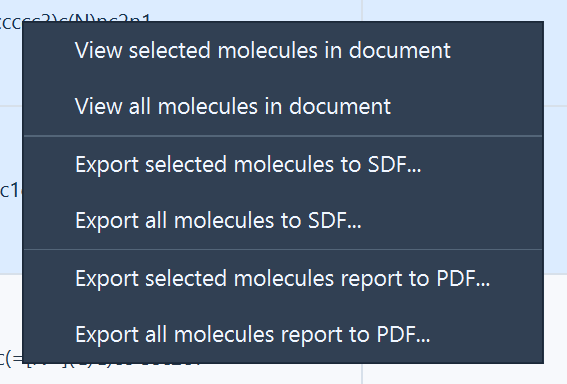 Results context menu