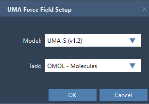 UMA Force Field Setup window
