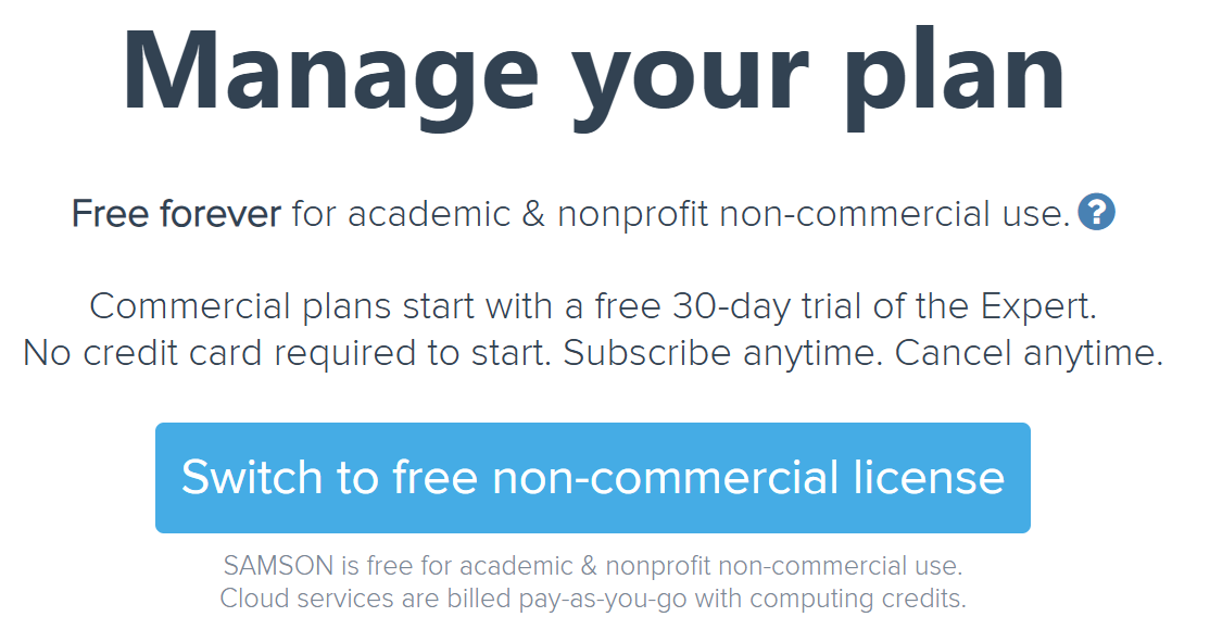Manage your plan: Switch to free non-commercial license