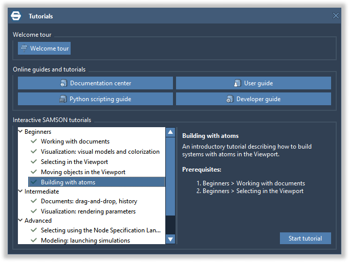 Interactive tutorial in SAMSON