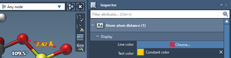 Colorization of an atom-atom distance line and text