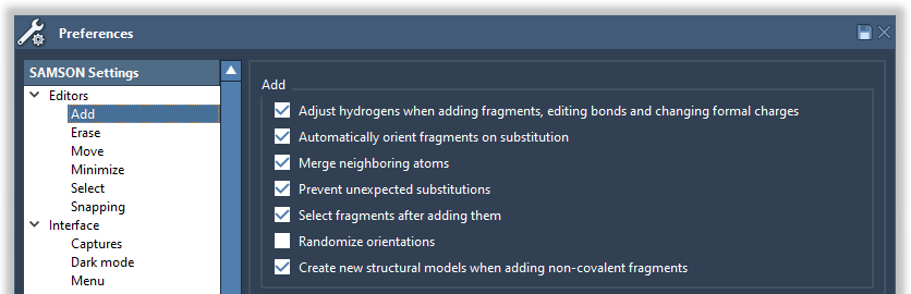 The Add editor preferences