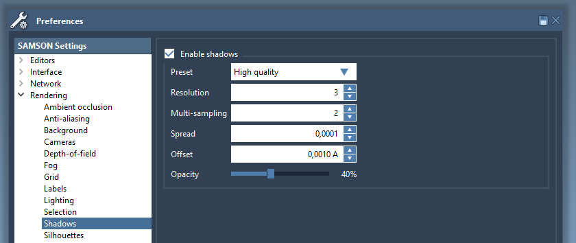 The shadows settings