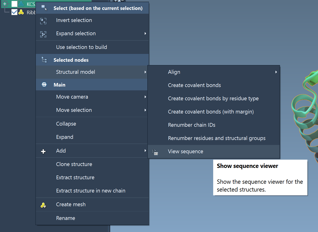 View sequence action in the Context menu