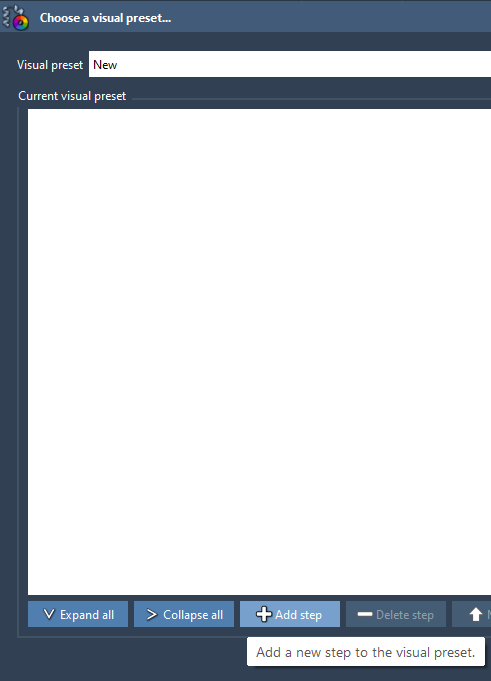 Add a new step to the visual preset