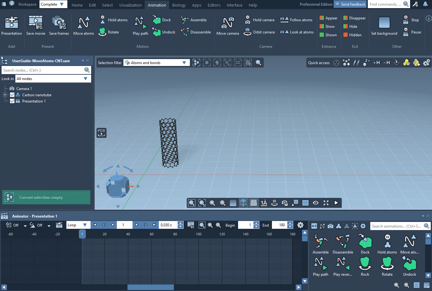 Example: the Move and Hold atoms animations