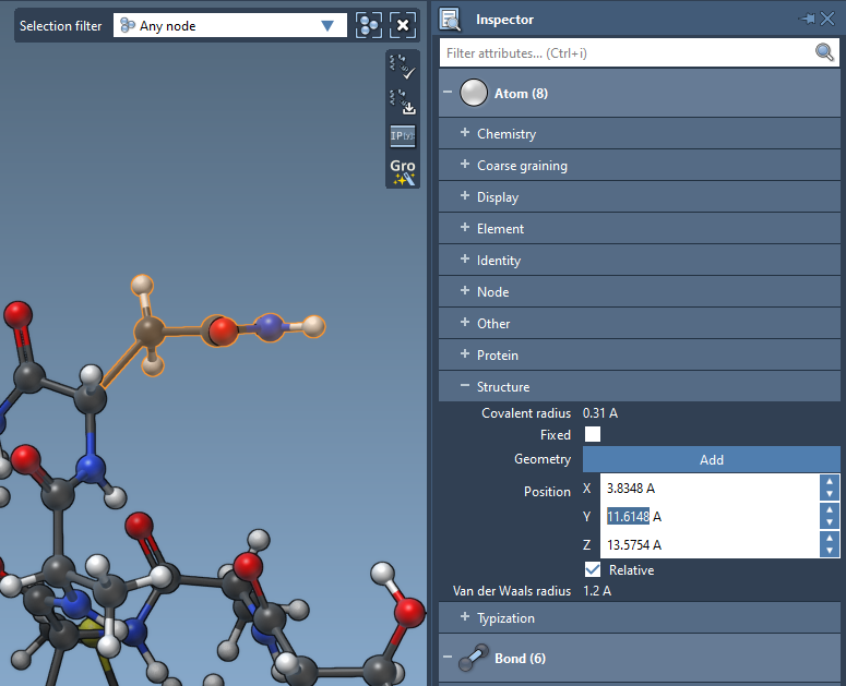 Inspecting multiple atoms: change positions