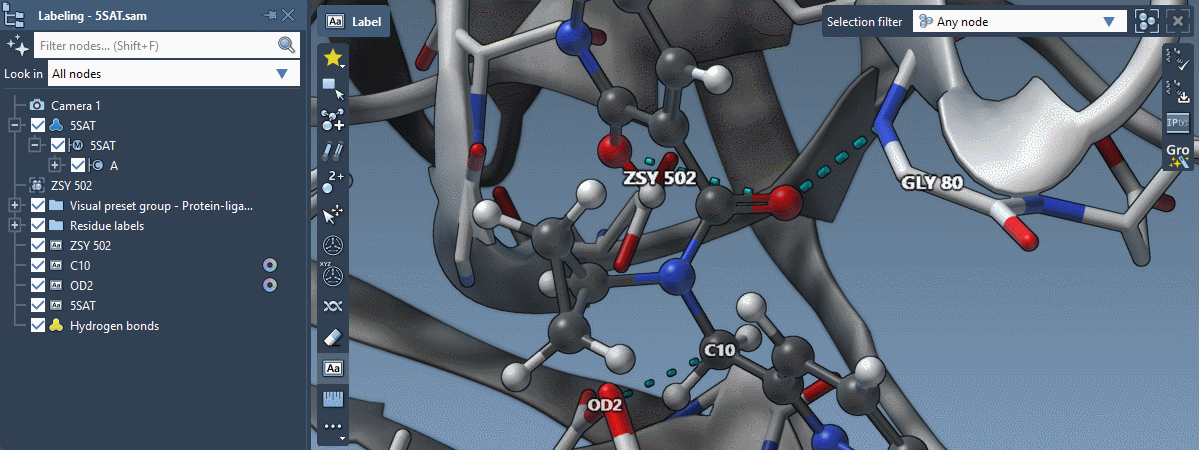 Selecting labels in the Viewport