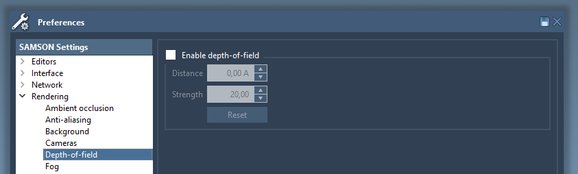 The depth of field settings