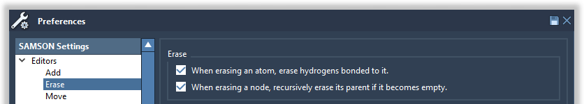 The Erase editor preferences