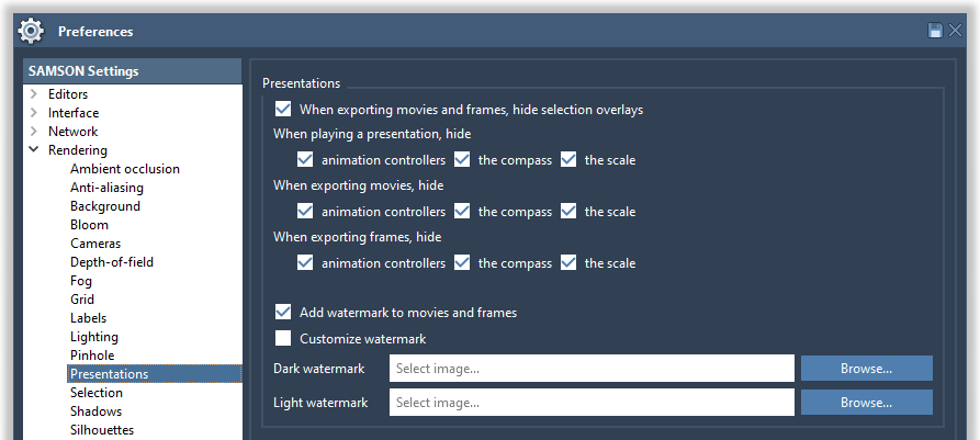The presentations settings