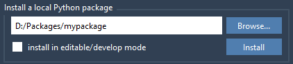 Package Manager: install a local Python package
