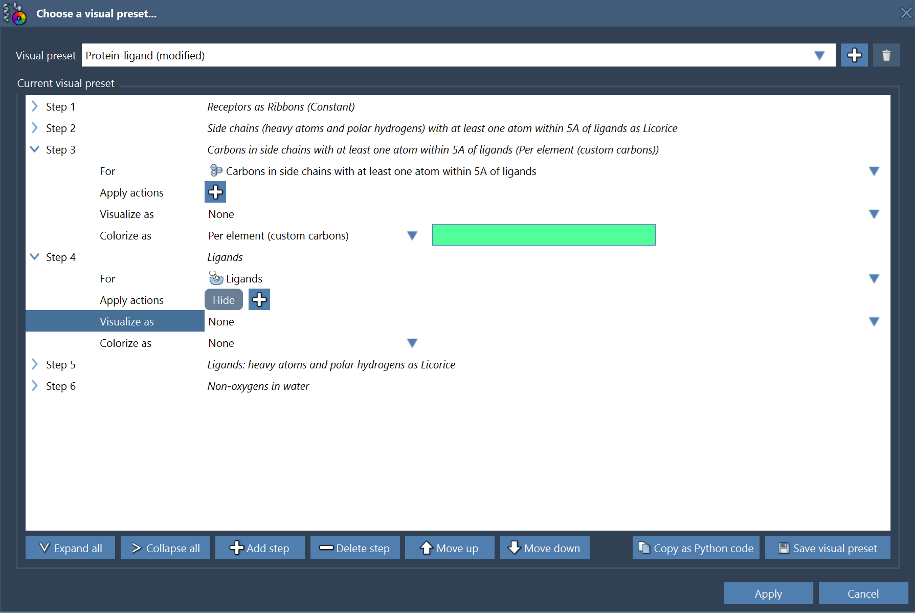 Visual presets window