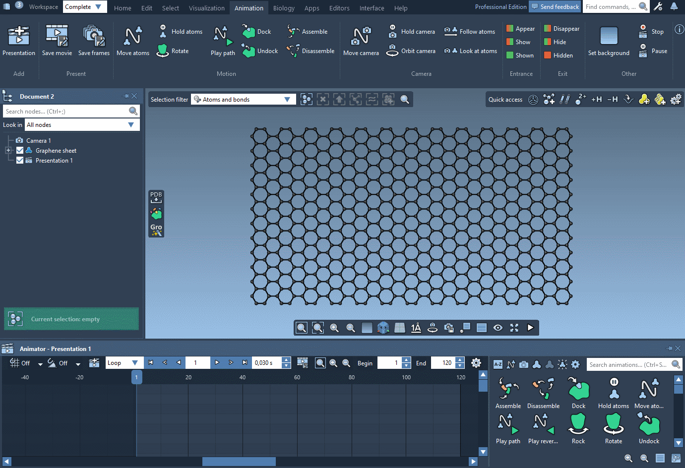 Example: the Conceal and Reveal atoms animations
