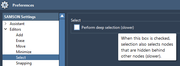 The Select editor preferences
