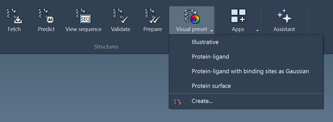Visual presets menu