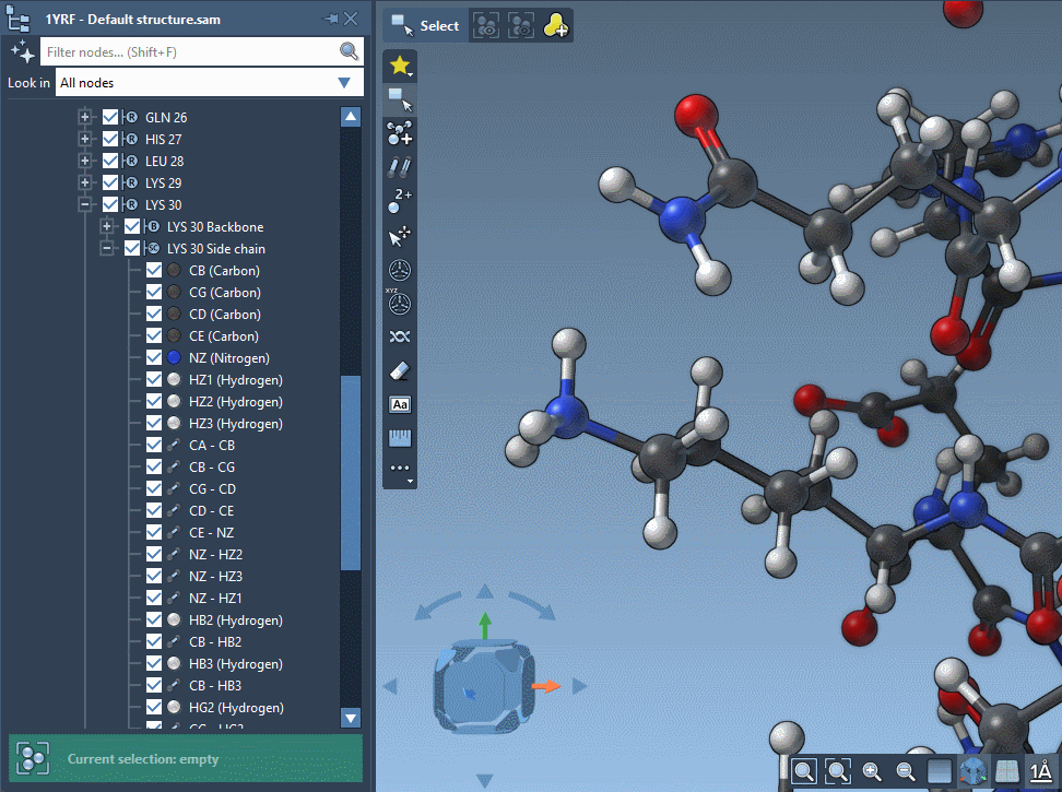 Selecting nodes in the document view