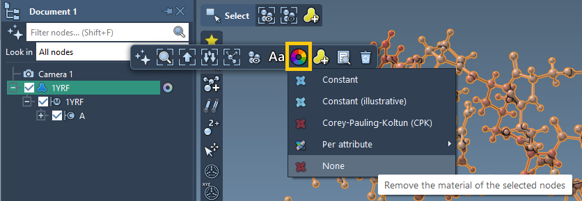 Reset the colorization by removing material using the toolbar