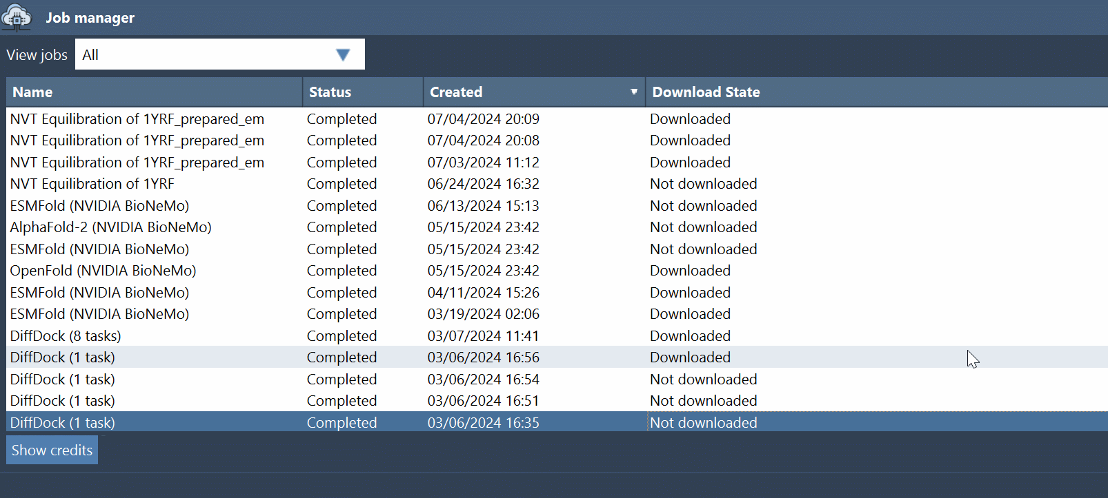 Job manager - Download jobs
