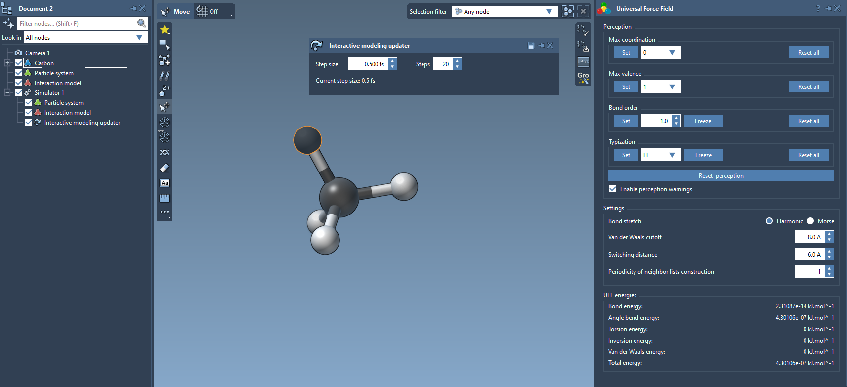 Interactive simulation with UFF and interactive modeling state updater