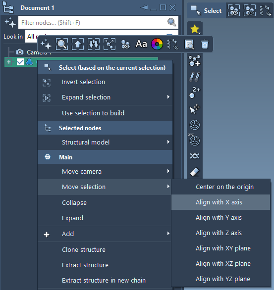 Move selection via the context menu