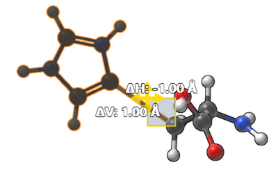 Translating atoms with snapping in the camera plane using the local move editor
