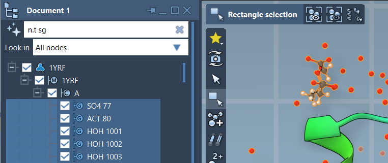 Filter and select nodes from the document view