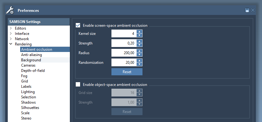 The ambient occlusion settings