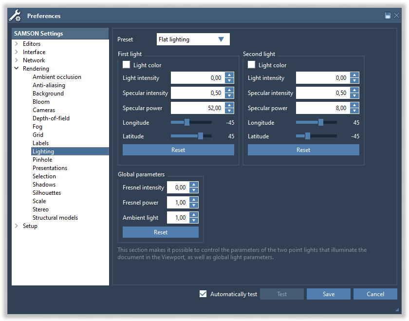 The lighting parameters