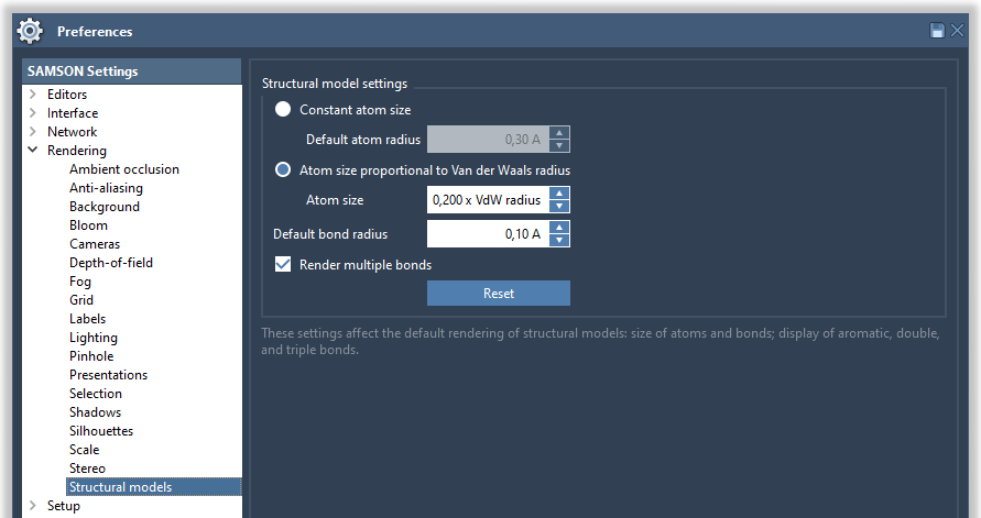 The structural model settings