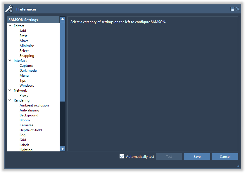 The preferences panel