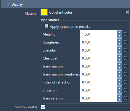 Material parameters in the Inspector