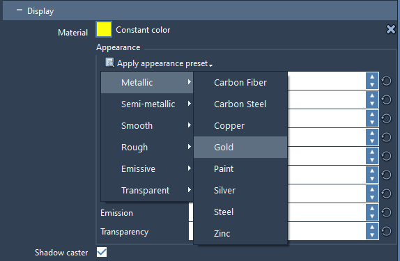 Apply an appearance preset to a material in the Inspector